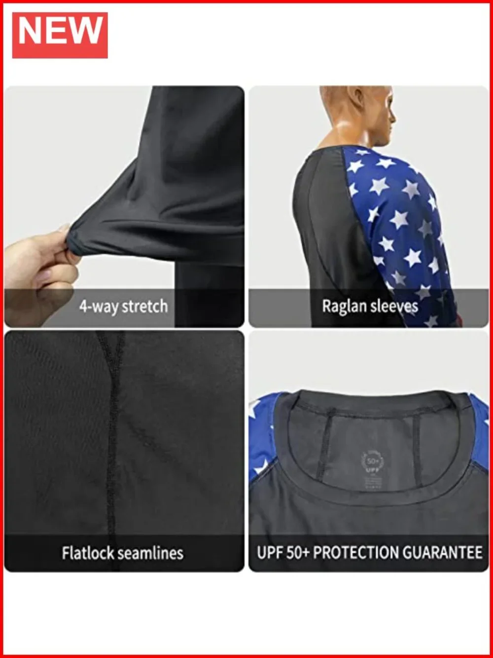 Men's UPF 50+ Long Sleeve Rash Guard Shirt Jiu Jitsu Swim Athletic